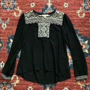Silky Black Top with White Detailed Pattern